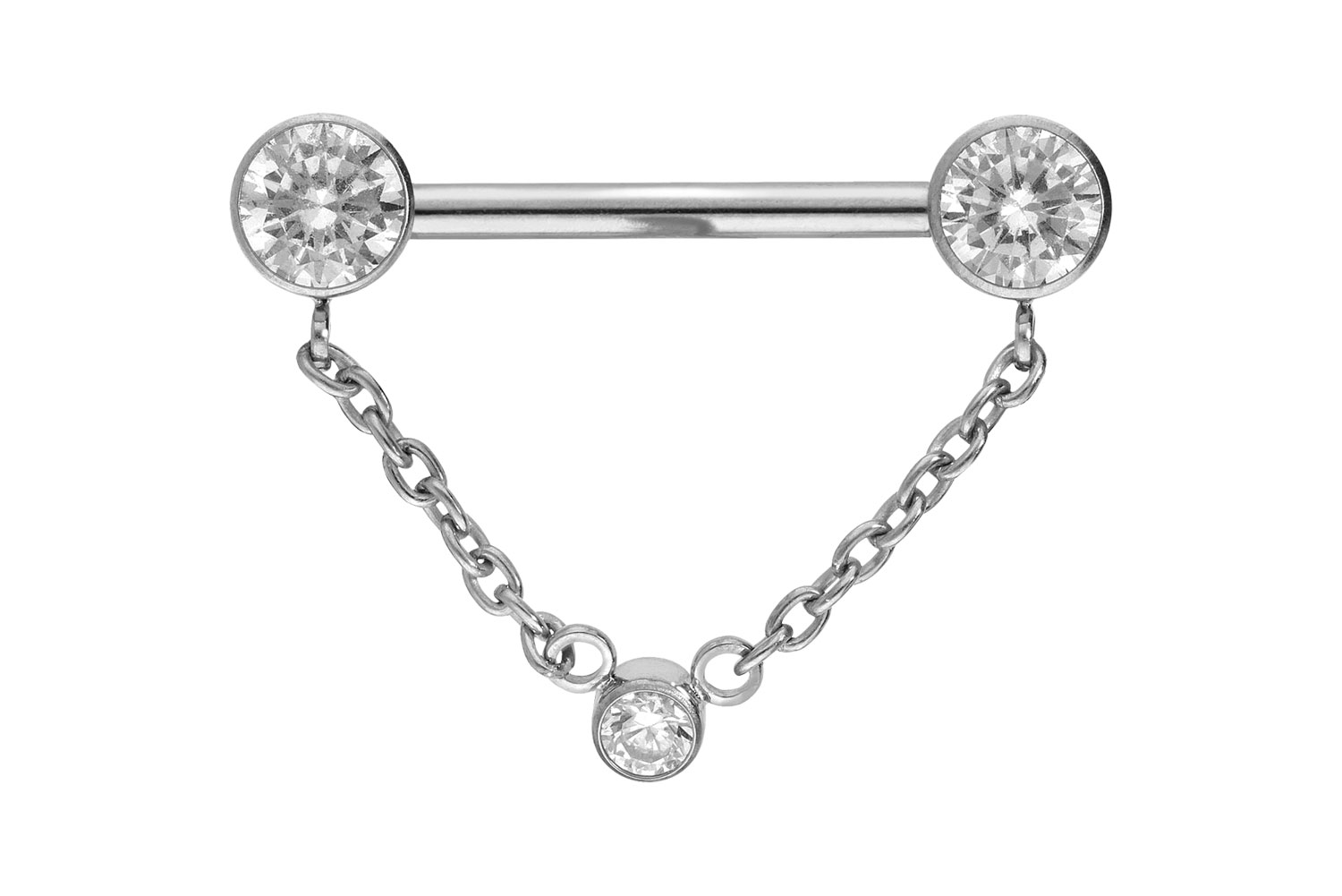 Titan Barbell Piercing mit Push Fit KETTE + KRISTALLDISCS